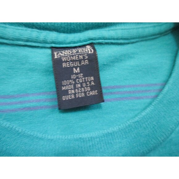 Vintage Women's T-shirt Single Stitch Medium 10/12 1990s Lands End Grunge Stripe - Picture 3 of 8
